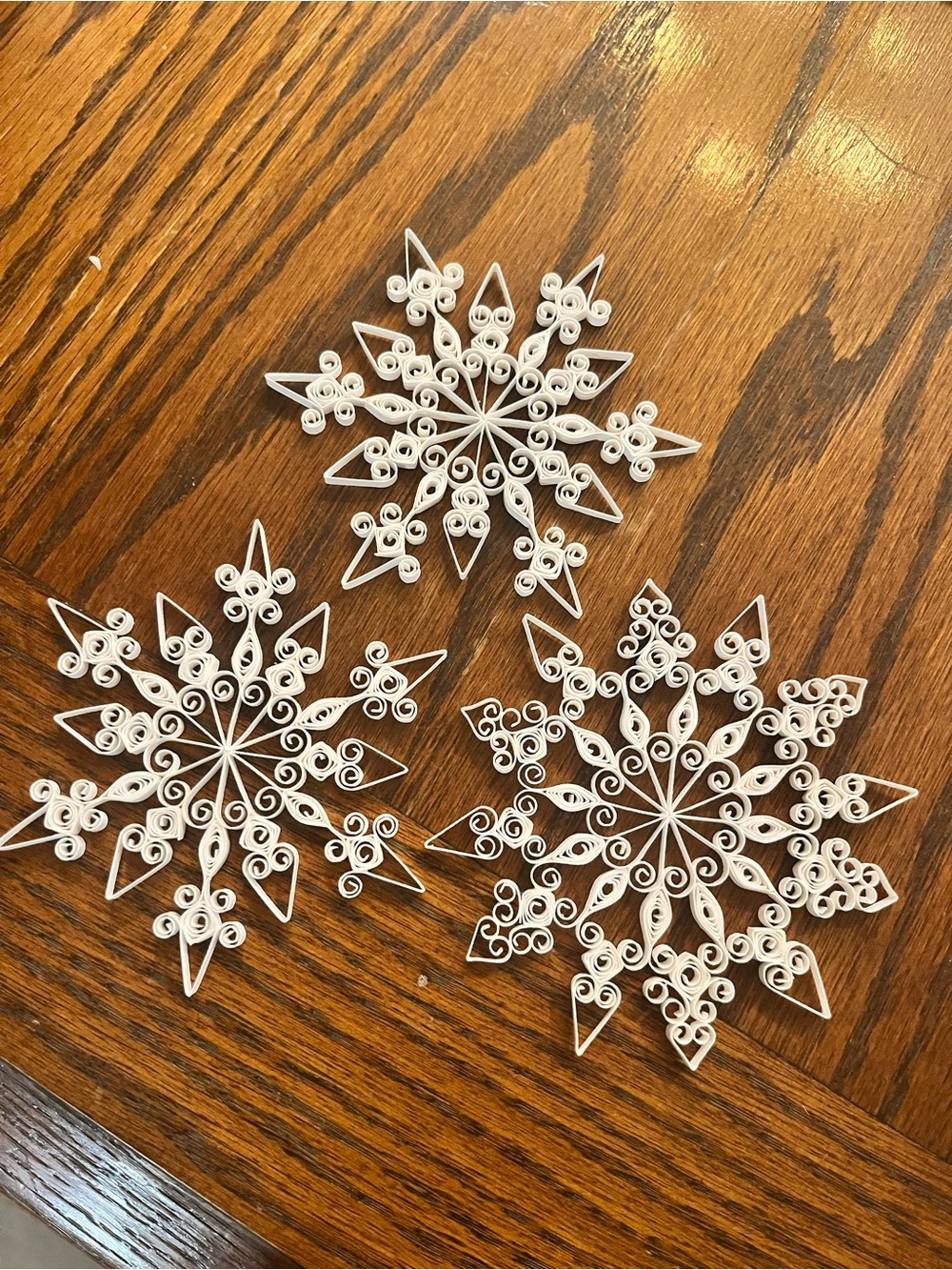 Handcrafted White Quilling Snowflake Ornaments - Set of 3
